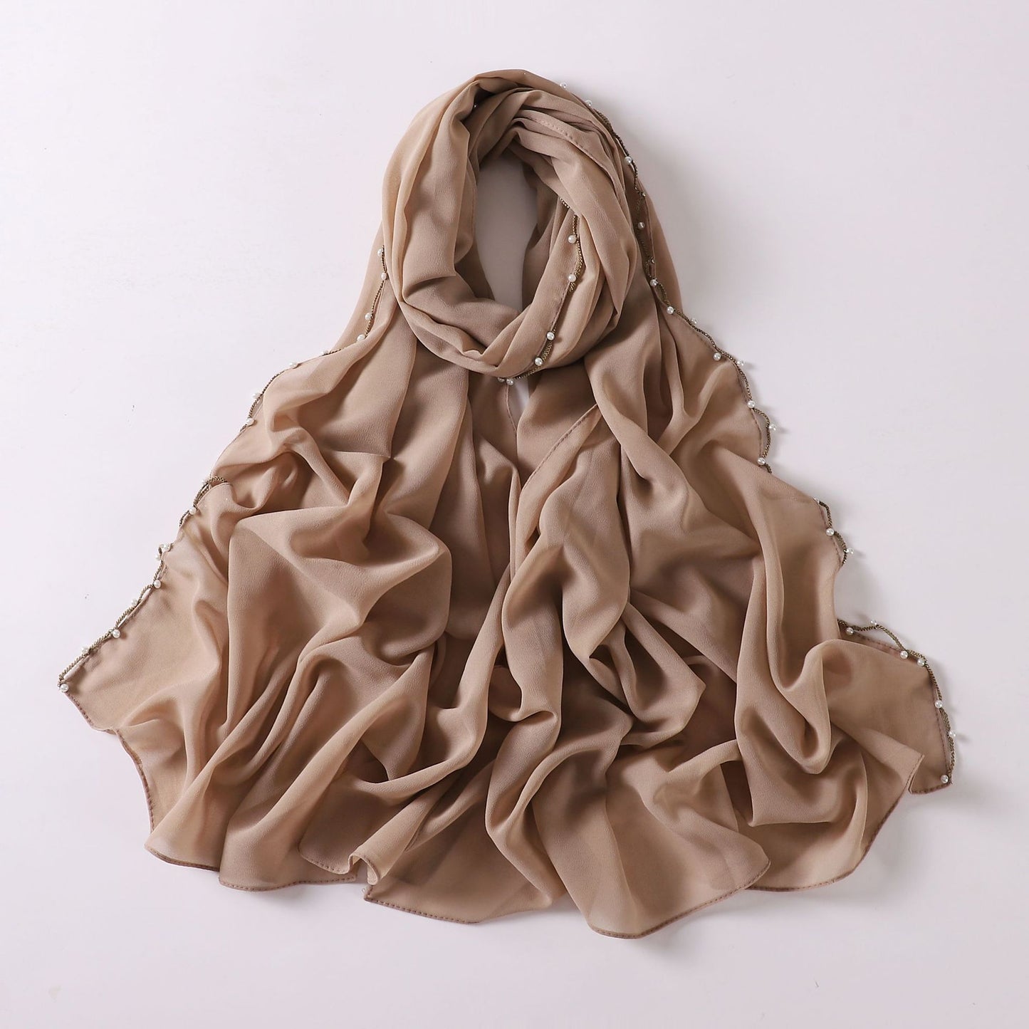 Pearl Chiffon Wavy Edge Beaded Scarf