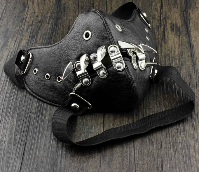 Skull Riding Leather Black Half Face Mask