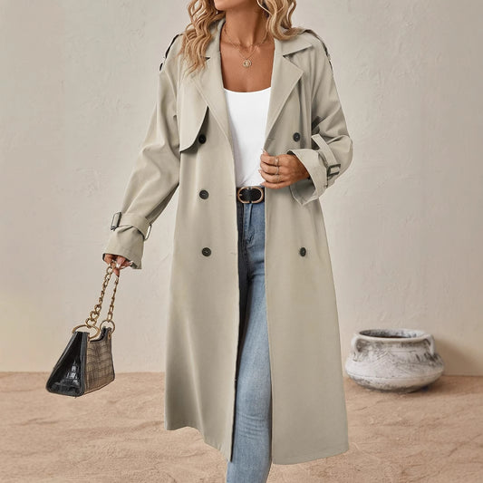 European And American Style Belt Trench Coat Women's High Sense