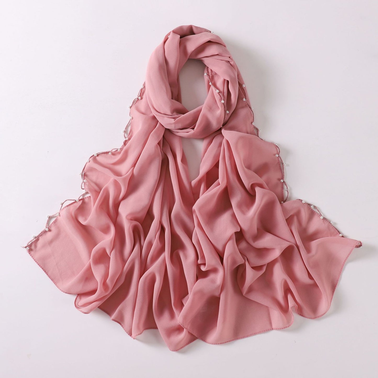 Pearl Chiffon Wavy Edge Beaded Scarf