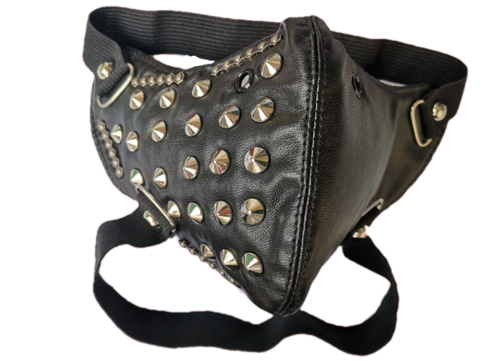 Skull Riding Leather Black Half Face Mask