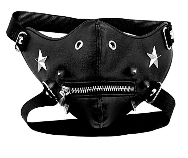 Skull Riding Leather Black Half Face Mask