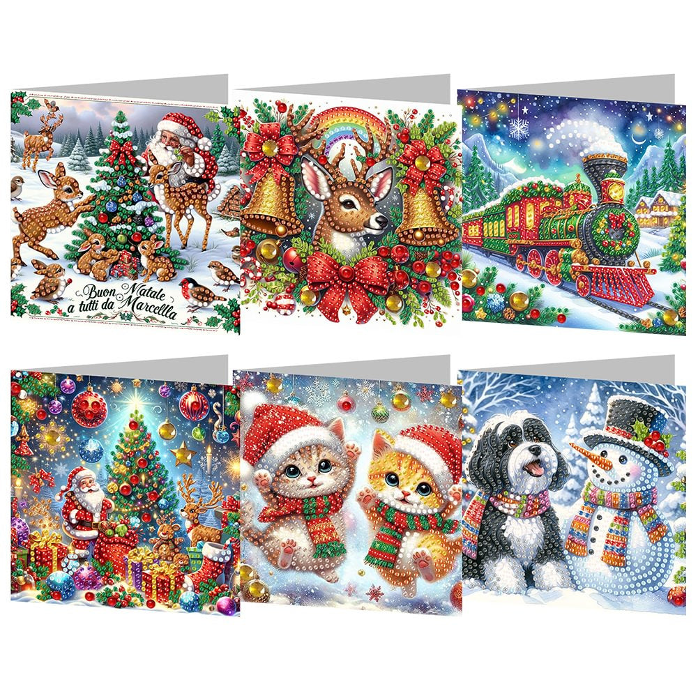 Christmas Holiday Diamond Painted Spot Drill 6 Combination Style Greeting Cards