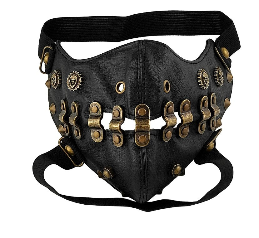 Skull Riding Leather Black Half Face Mask