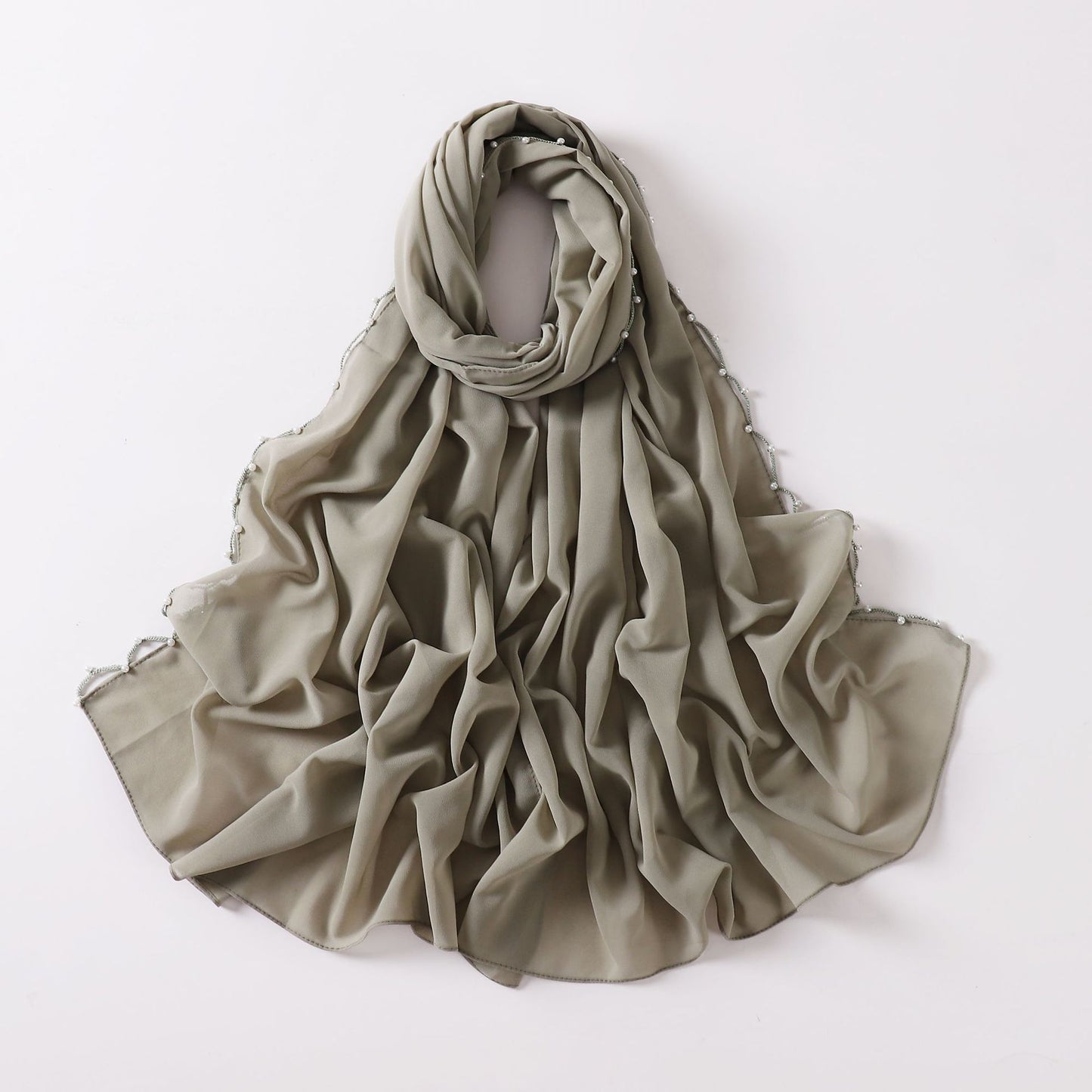 Pearl Chiffon Wavy Edge Beaded Scarf