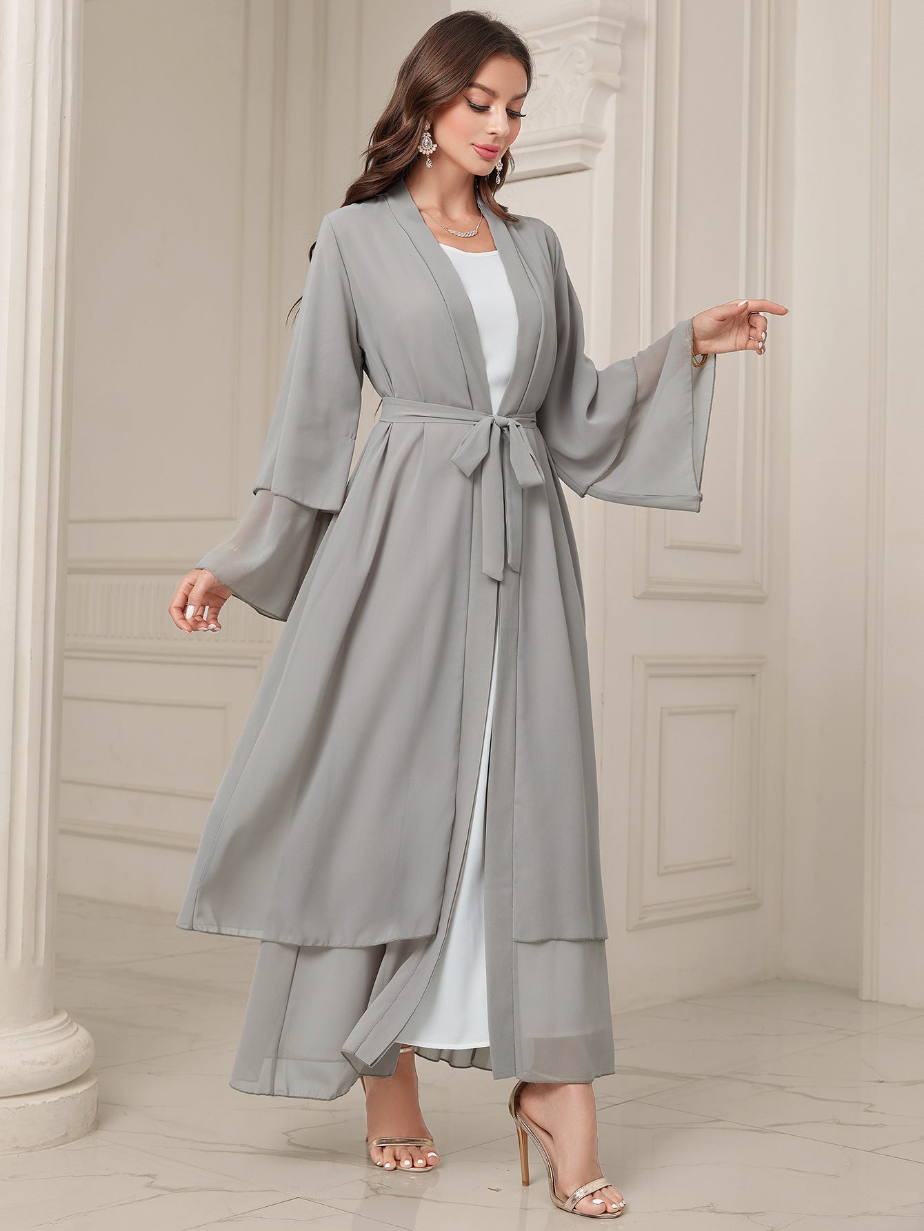 Middle East Solid Color Chiffon Plus Size Women's Gauze Robe