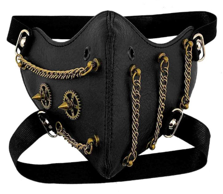 Skull Riding Leather Black Half Face Mask