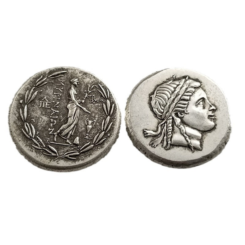 Antique Crafts Greek Portrait Coin Cooperized Silver Distressed Silver Dollar Silver Cake