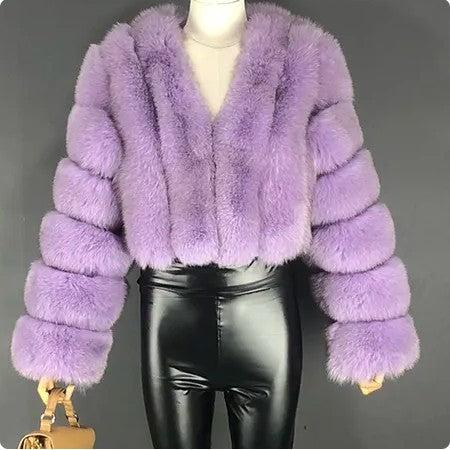 New Fur Women's Coat Short Stitching Long Sleeve