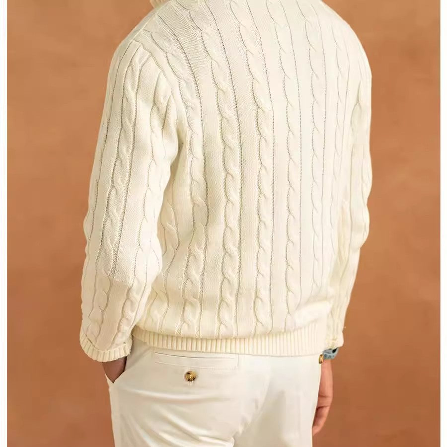 Long Sleeve Pullover Half Zipper Twisted Casual Solid Color Men's Sweater