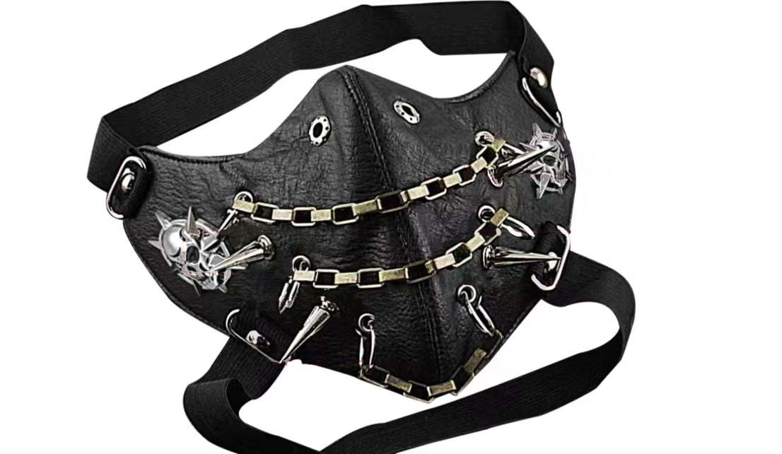 Skull Riding Leather Black Half Face Mask