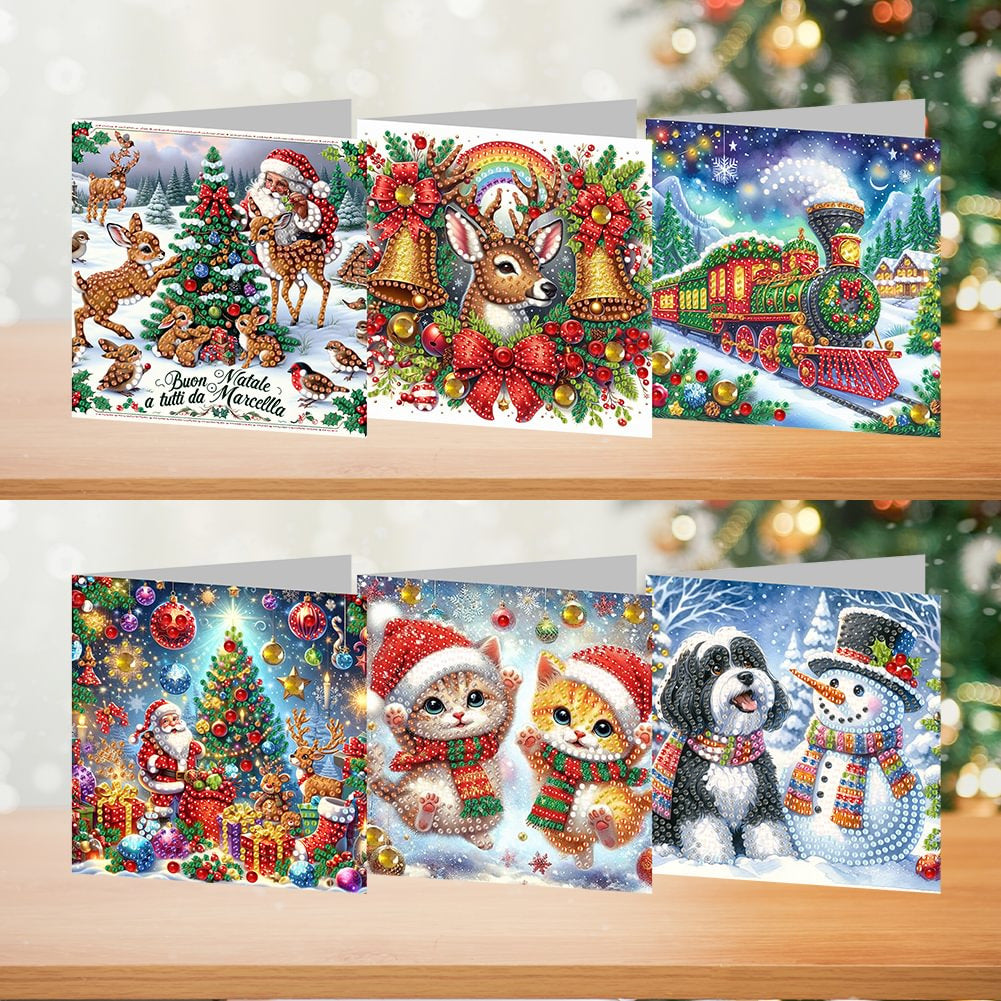 Christmas Holiday Diamond Painted Spot Drill 6 Combination Style Greeting Cards