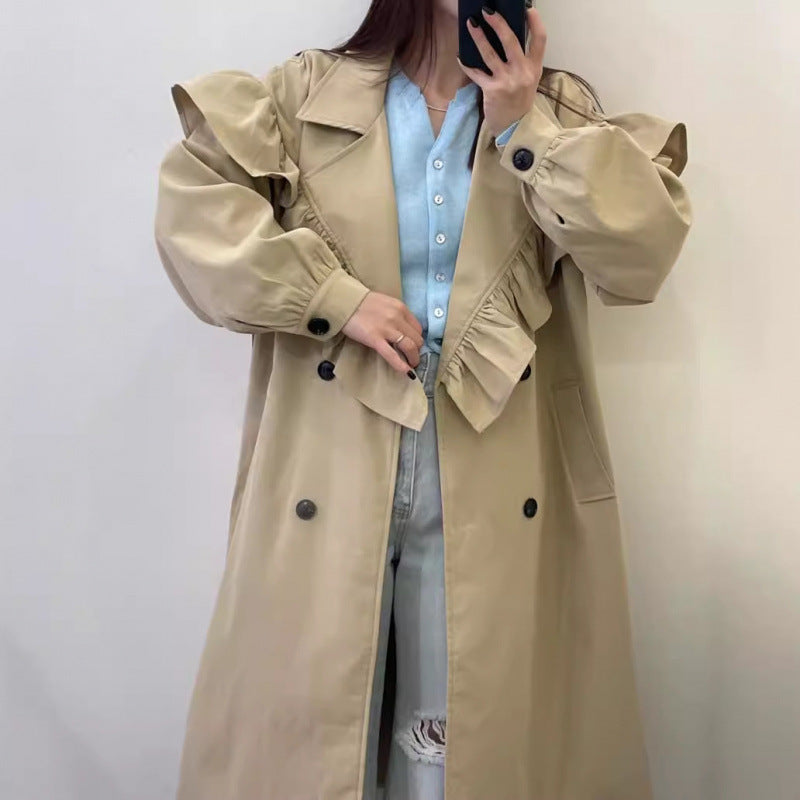 Niche Design Ruffled Stitching Long Trench Coat