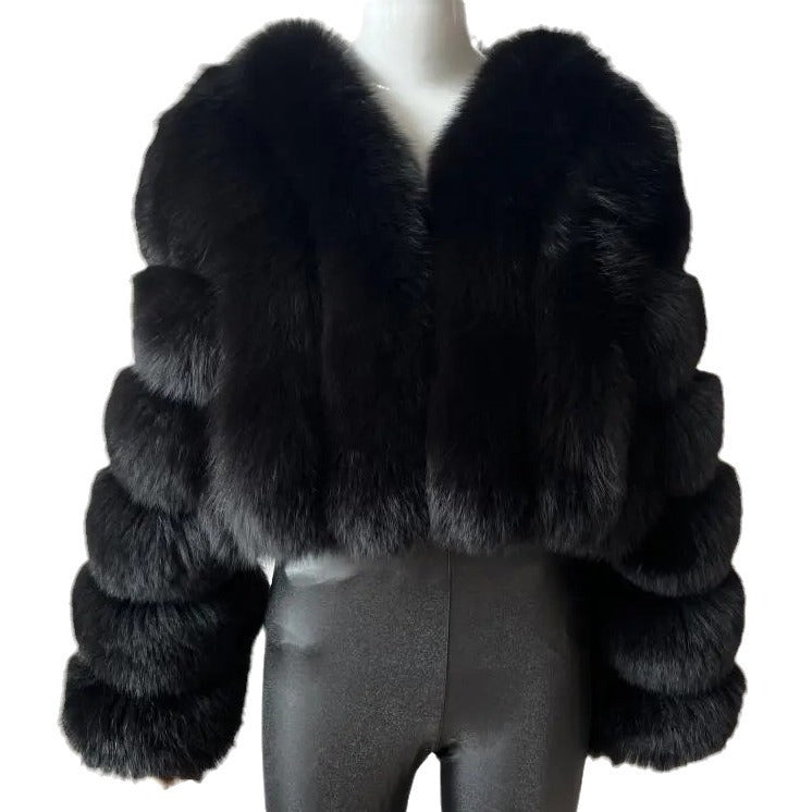 New Fur Women's Coat Short Stitching Long Sleeve