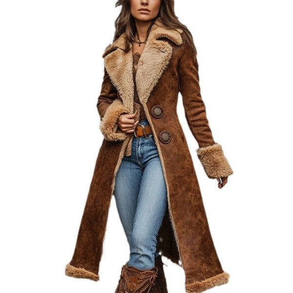 Denim Western Vintage Plush Warm Coat