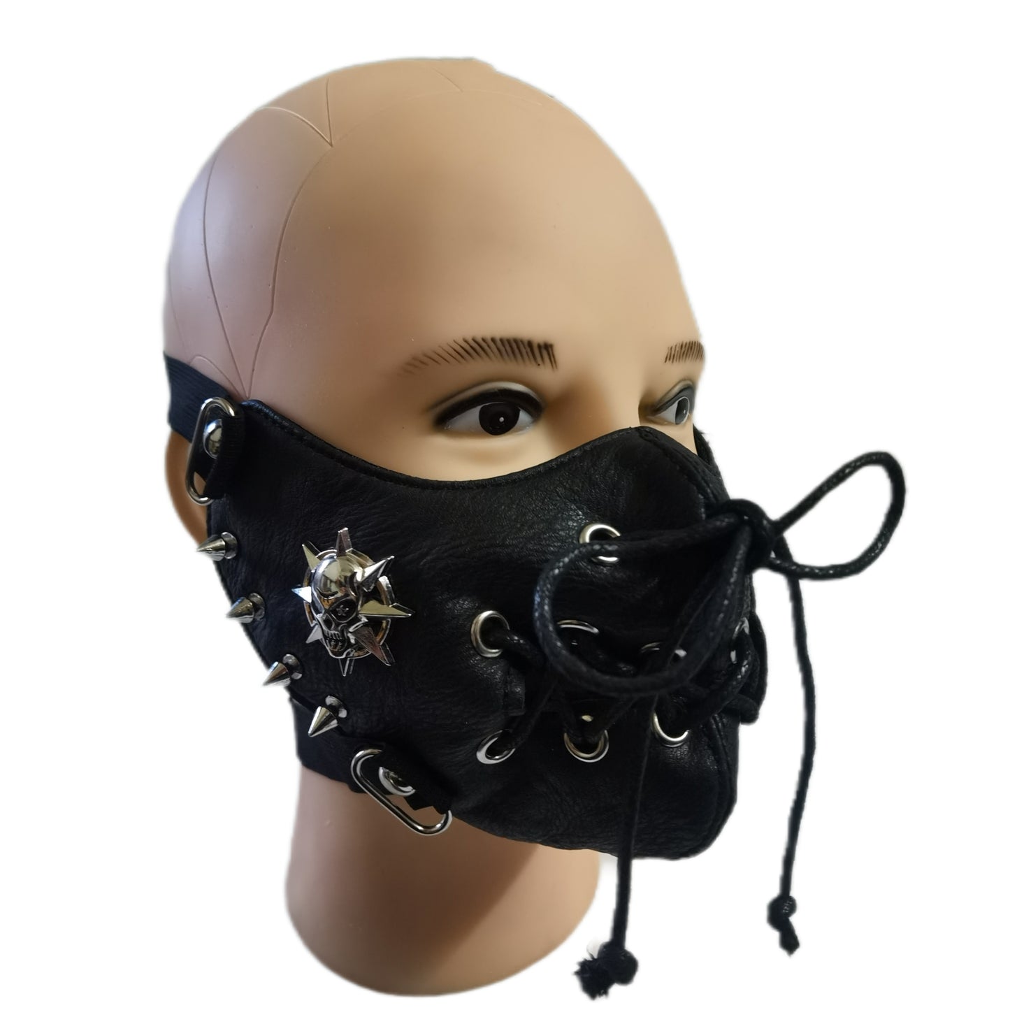 Skull Riding Leather Black Half Face Mask