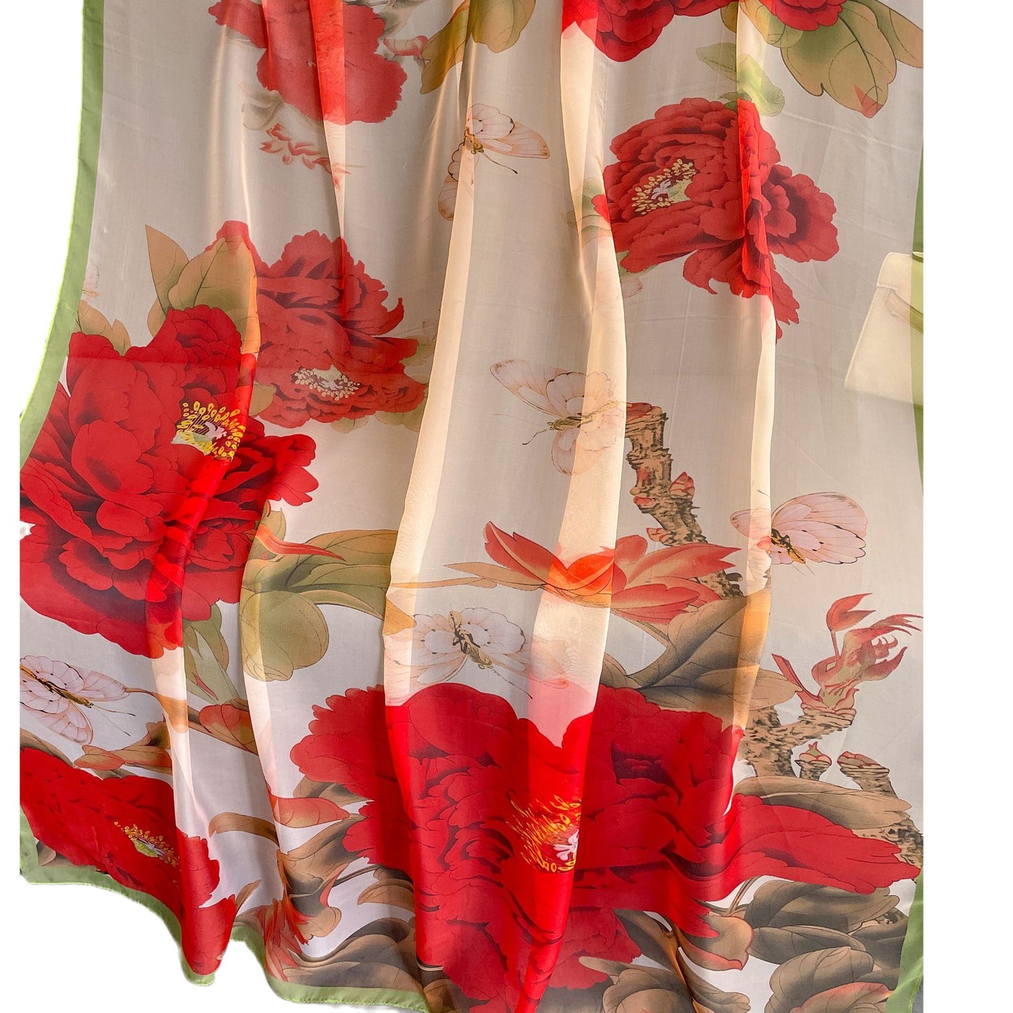 Peony Silk Scarf Women's Long Sun Protection