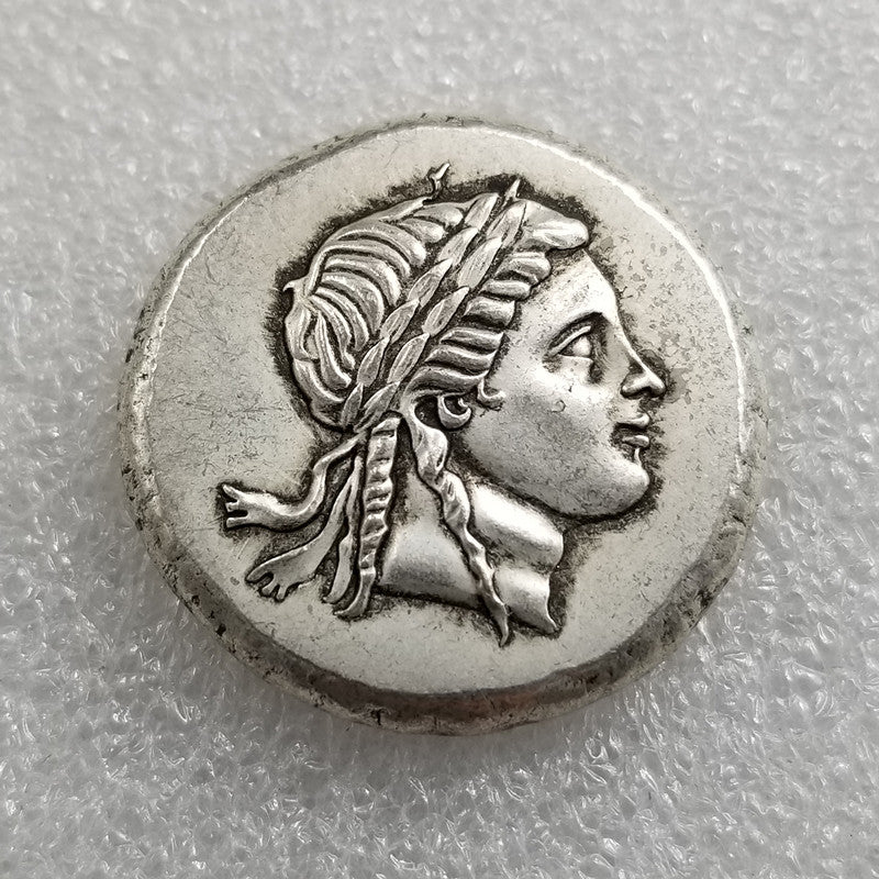 Antique Crafts Greek Portrait Coin Cooperized Silver Distressed Silver Dollar Silver Cake