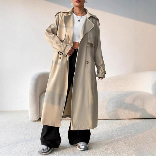 Elegant Long Solid Color Trench Coat