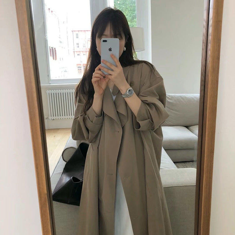 Graceful Stand Collar Loose Slimming Long Below The Knee Trench Coat