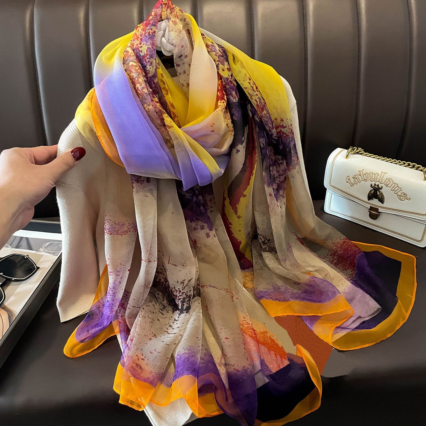 Peony Silk Scarf Women's Long Sun Protection