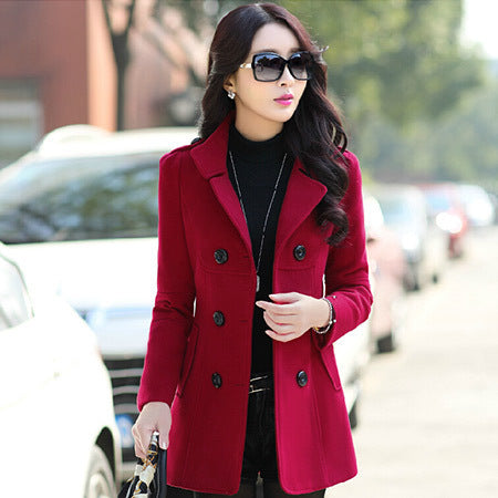 Slim-fit Woolen Coat Padded Short Coat Trench