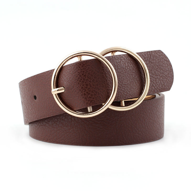 Women's Pu Wide Belt With Double Round Buckle