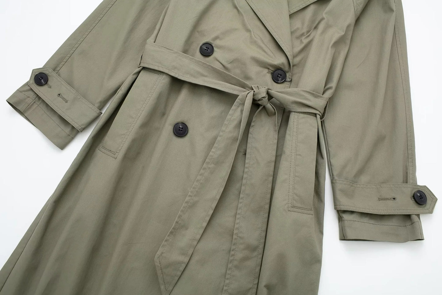 With Belt Lapel Double Breasted Trench Coat