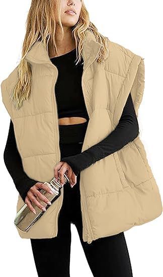 Solid Color Zipper Pocket Cotton-padded Vest Fashion Stand Collar Temperament Commute Coat