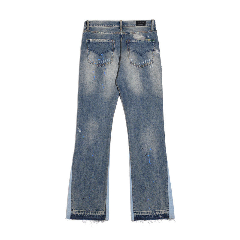 Whiskering Water Print Splattered Distressed Casual Jeans