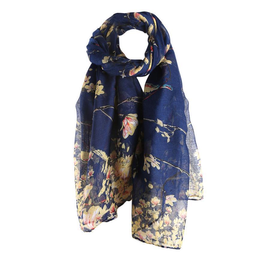 New Fashion Tree Branch And Bird Print Pattern Scarf