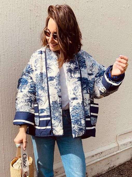 Printed Double Pocket Embellished Cotton Jacket