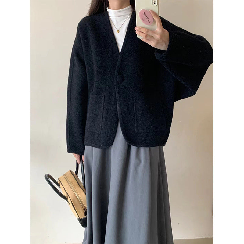 Korean Round Neck Woolen Coat