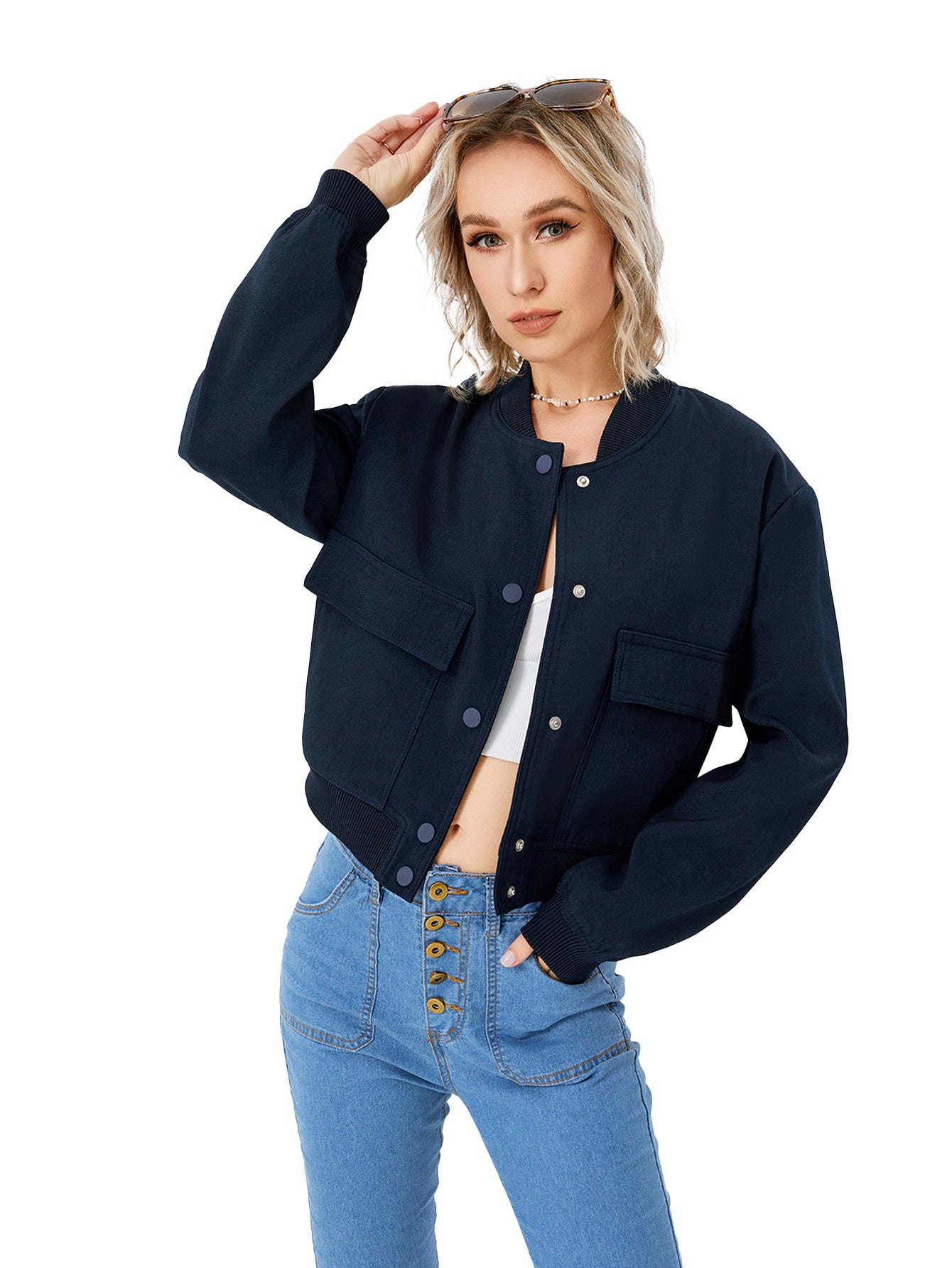 Women Lightweight Casual Cropped Bomber Jacket