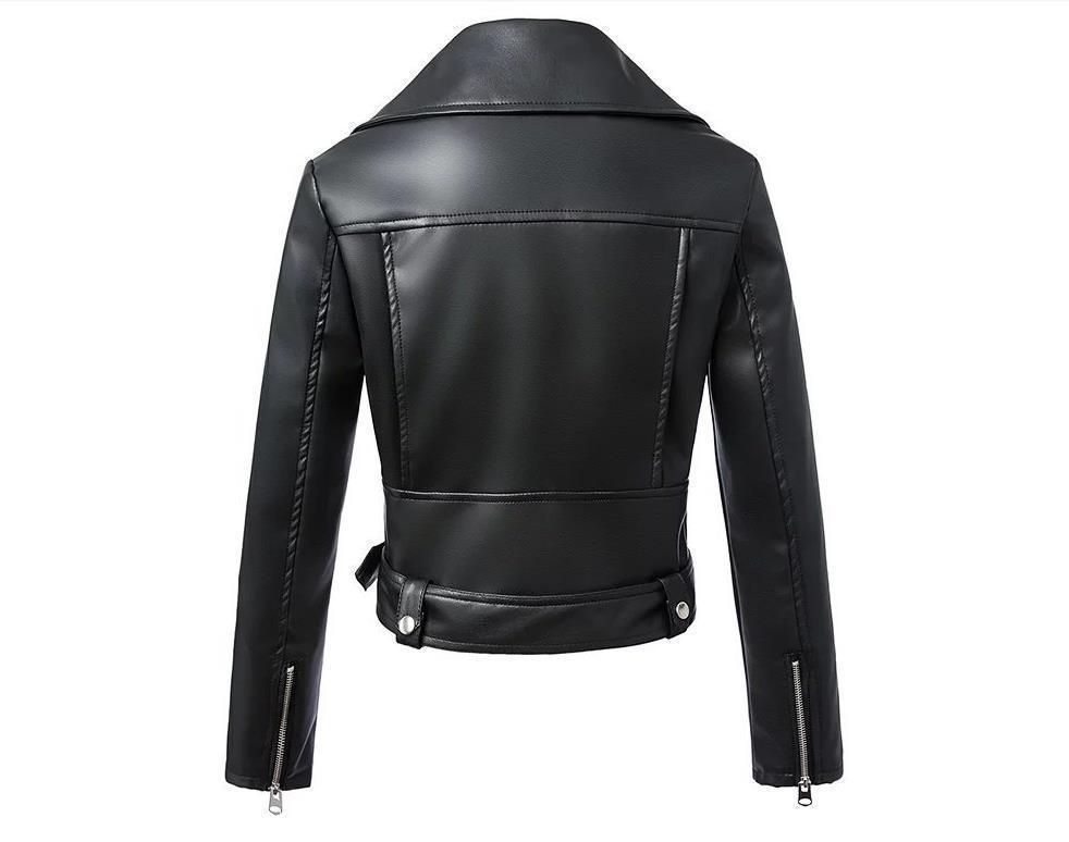 Women's Short Slim High Waist Motorcycle Leather Jacket