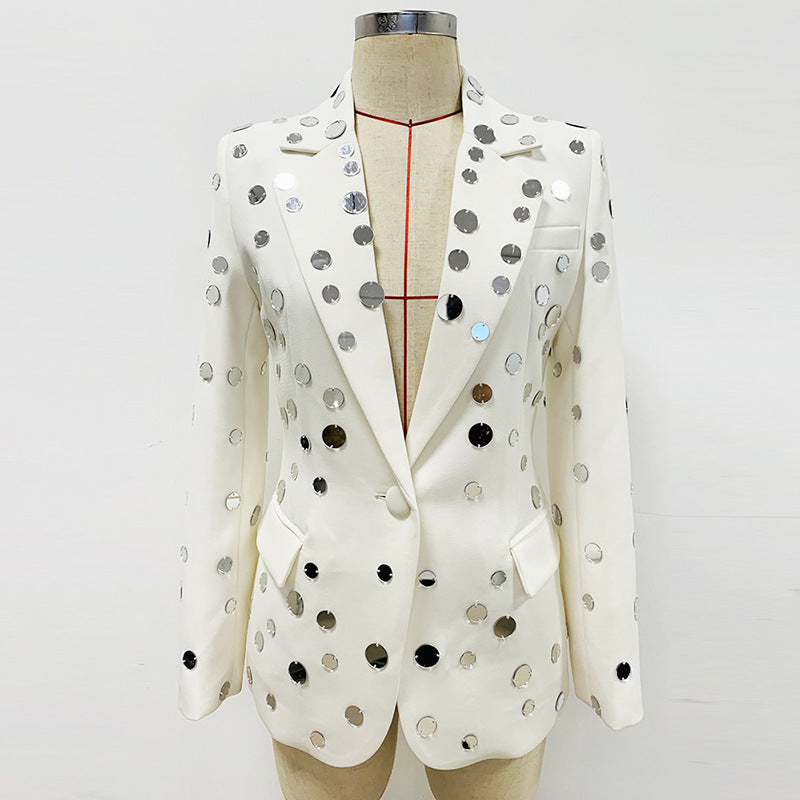 Women Beaded One Button Suit Jacket Coat