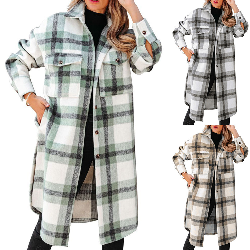 Women's Plaid Button Flannel Long Coat