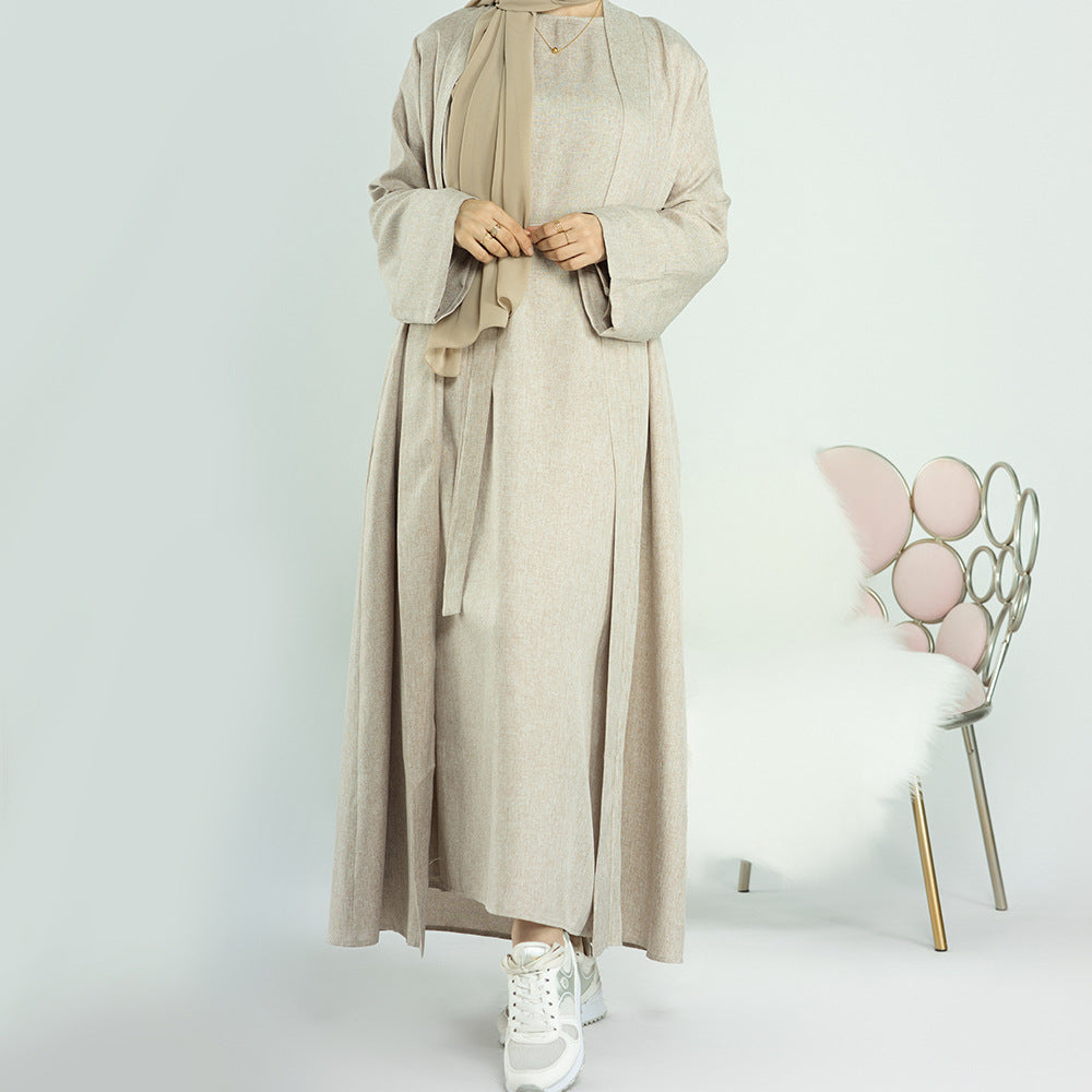 Casual Solid Color Cardigan Robe Suit