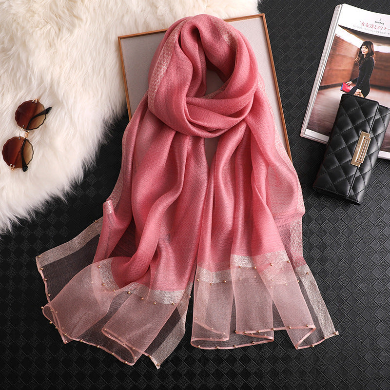 Fashion Big Red Silk Scarf Women's Thin Scarf All-match