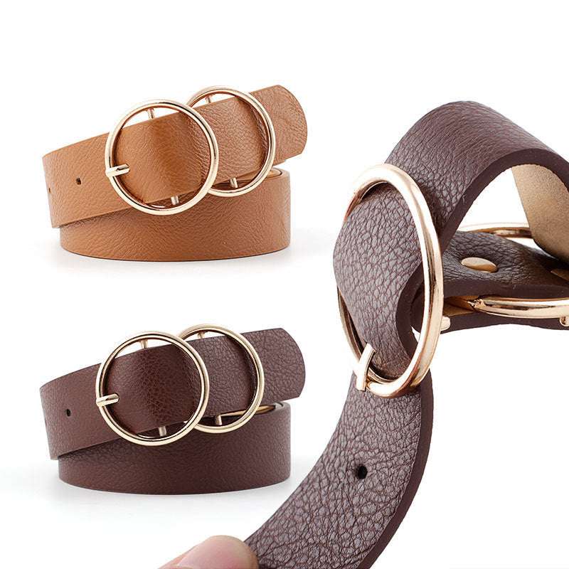 Women's Pu Wide Belt With Double Round Buckle