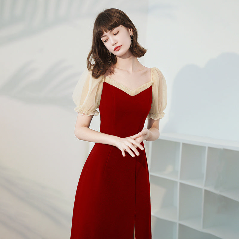 Burgundy Medium Length Dress For Women