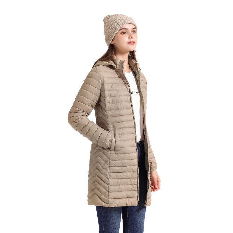 Women Lightweight Mid-length Slim-fit Cotton-padded Jacket