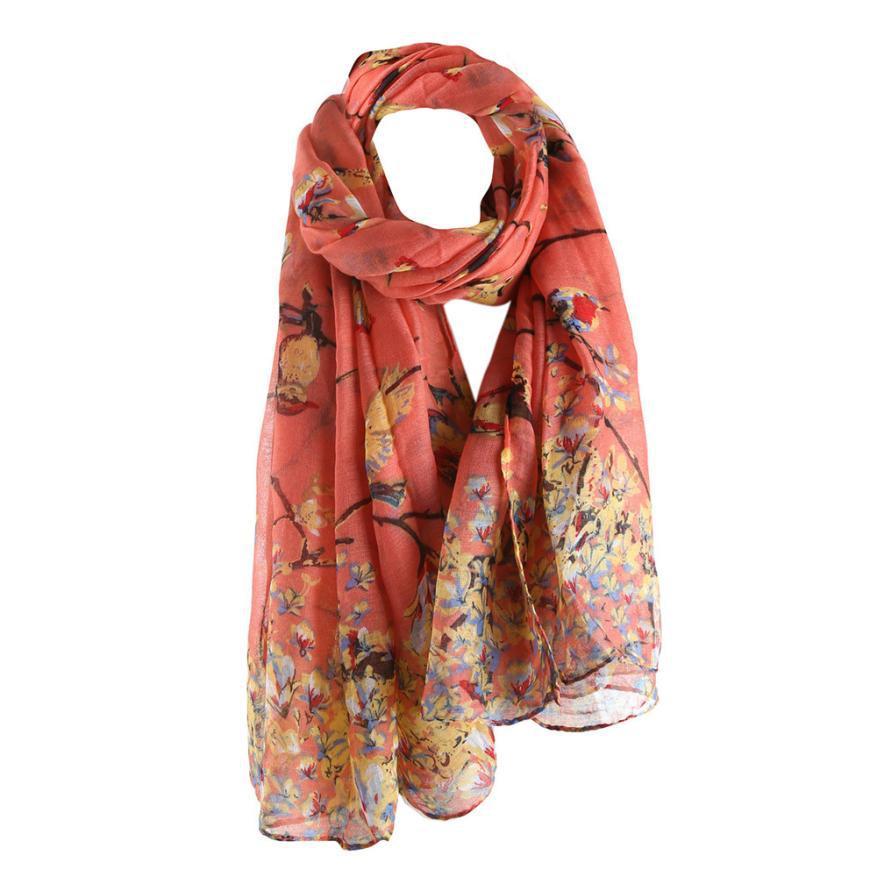 New Fashion Tree Branch And Bird Print Pattern Scarf