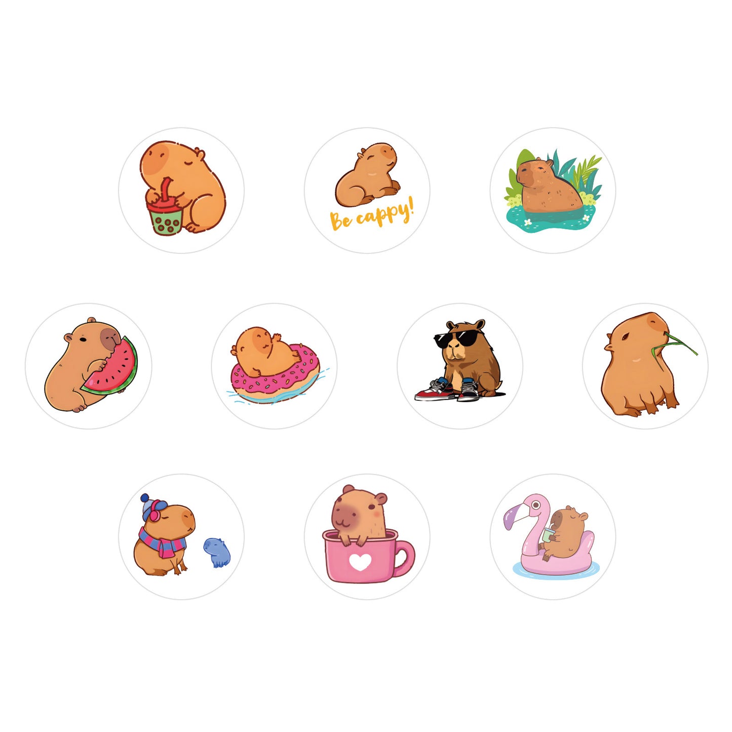 500 Stickersroll Cartoon Capybara Roll Stickers Children's Color Stickers Decorative Notebook Guitar Stickers