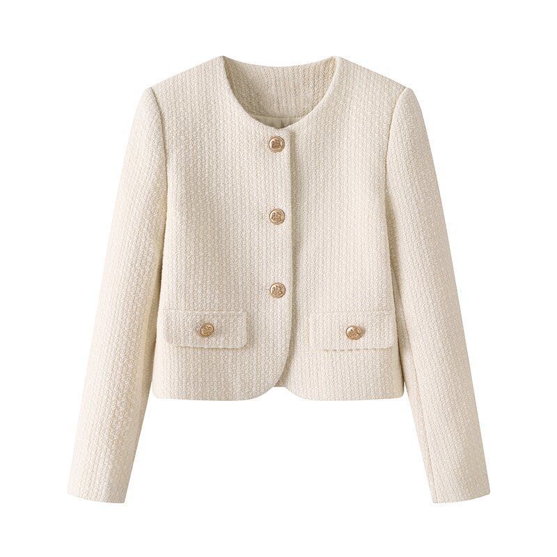 Women French Style Retro Crew Neck Jacket