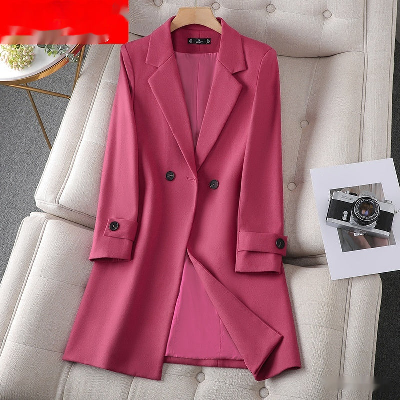 Korean Style Professional Mid-length Suit Collar Trench Coat