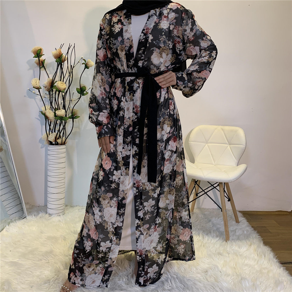 Loose Fitting Chiffon Long Sleeved Cardigan Robe