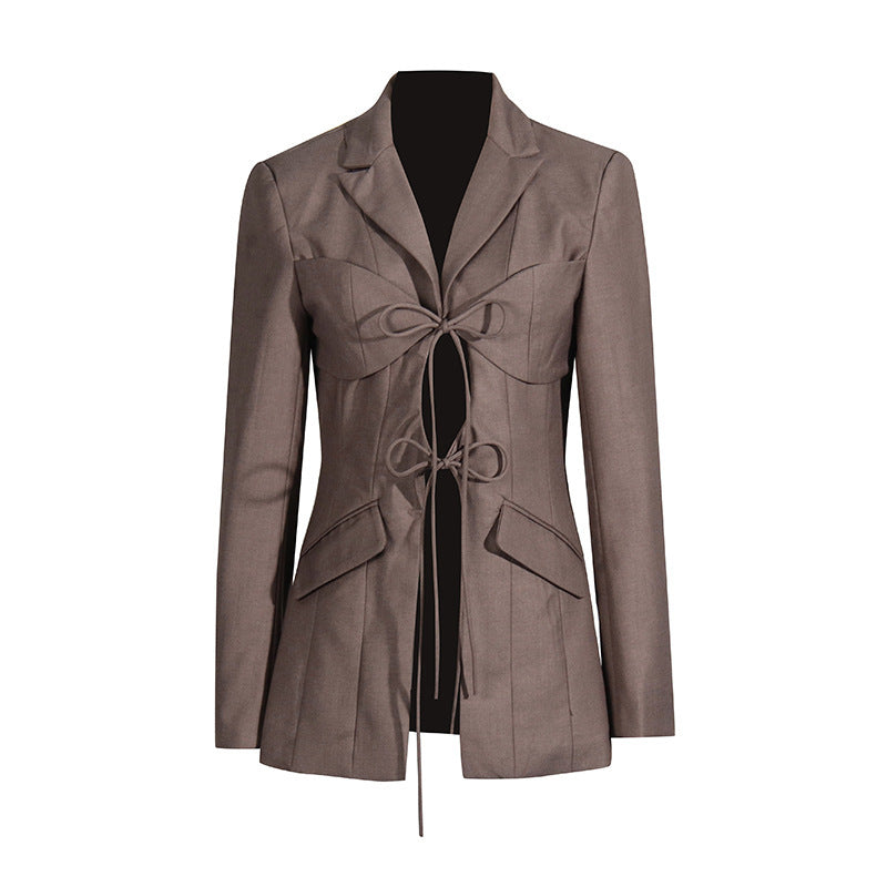 Fashionable V-shaped Hollow-out Cinched Irregular Blazer