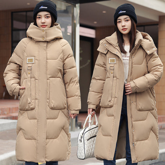 Women Detachable Hat Mid-length Thickened Coat