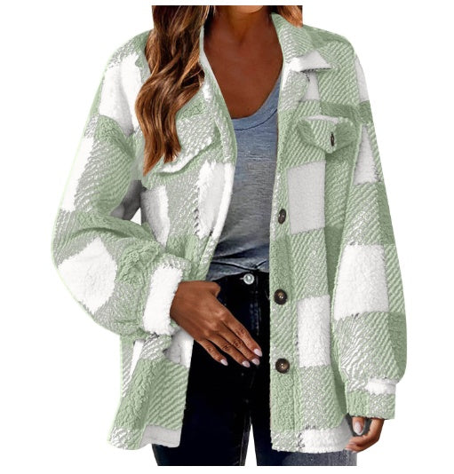 Women Lamb Fleece Jacket Button